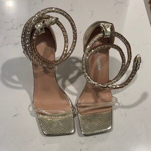 Fashion Nova Metallic Snake Strap Heels
